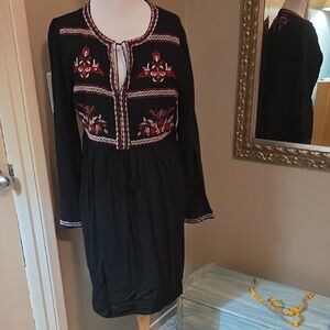 beachlunchlounge Black Dress with Red Embroidery